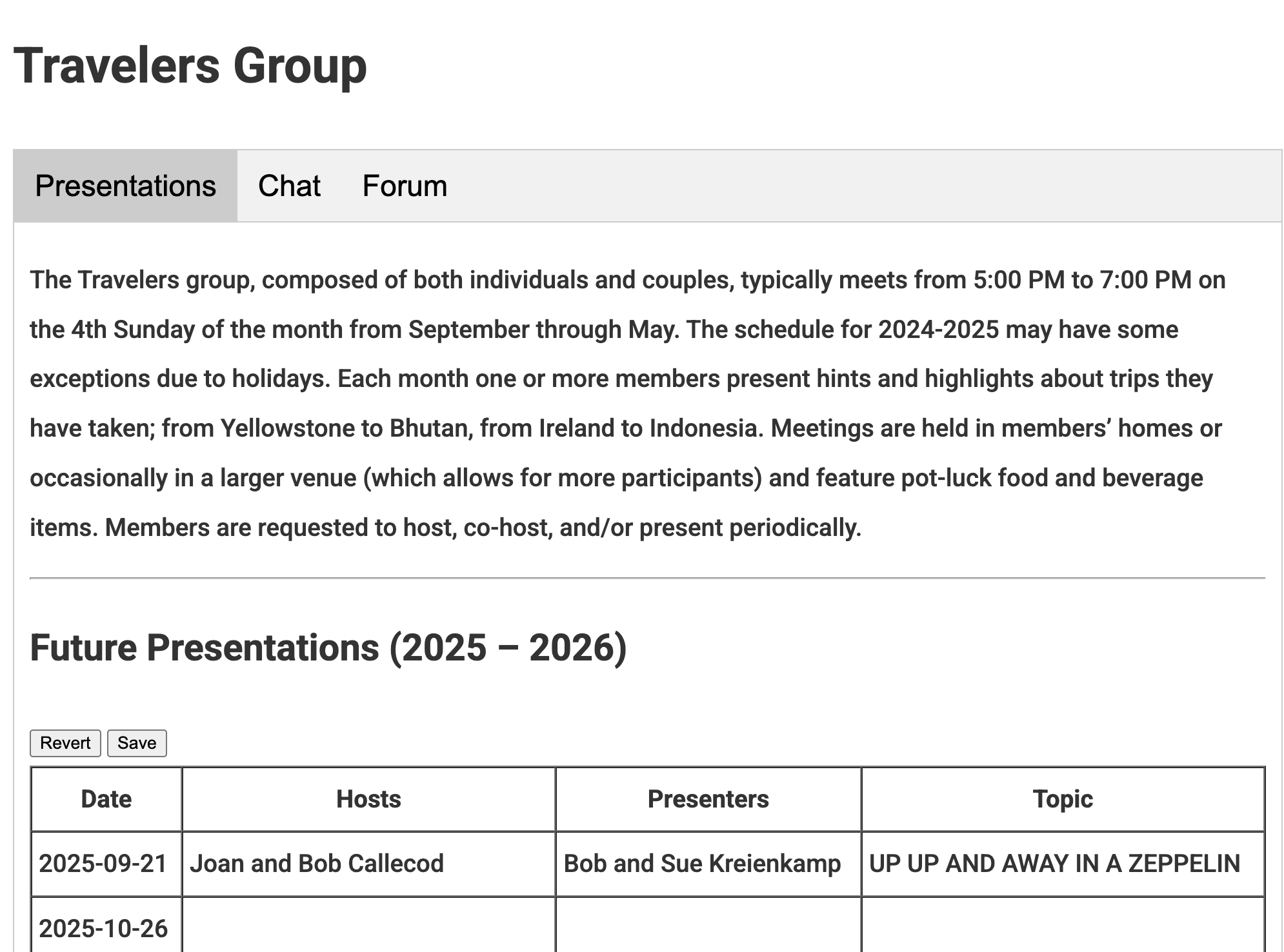 University Women/Travelers Group site